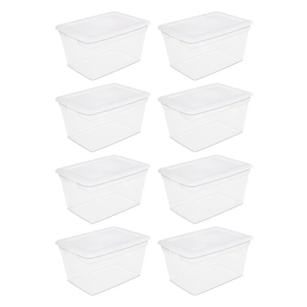 

Set of 8 Box Organizer Storage 58 Qt Storage Box Clear Base White Lid