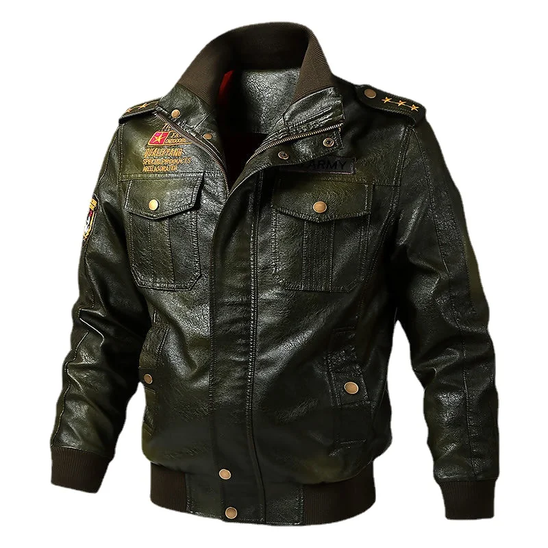 Leather Jacket Men Military Tactical Bomber Jacket PU Leather Coat Plus Size Motorcycle Jacket Streetwear Men's Clothing Slim