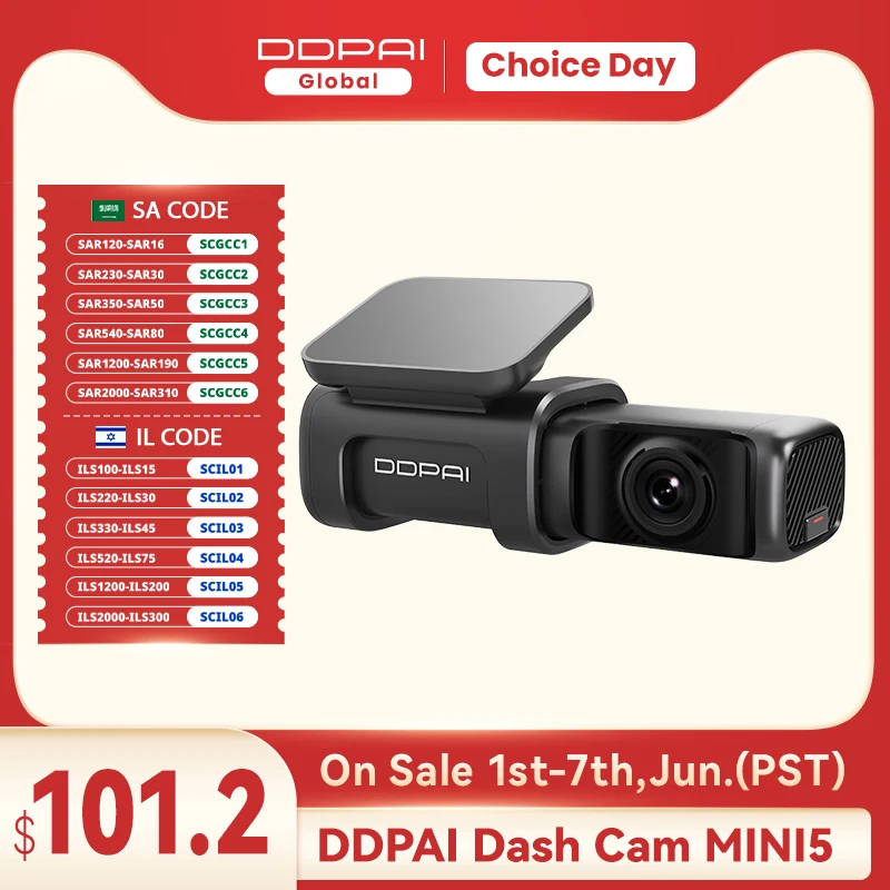 DDPAI-Dash Cam Mini 5, 4K, 2160P, HD DVR, Câmera do carro, Câmera escondida, Android, Wi-Fi, Auto Drive, Gravador de vídeo veicular