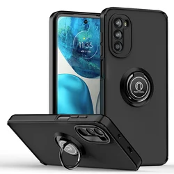 Elegant Ring Holder Shockproof Silicone Phone Case - Fashion Design, Durable Protection for Moto G41 (Black)