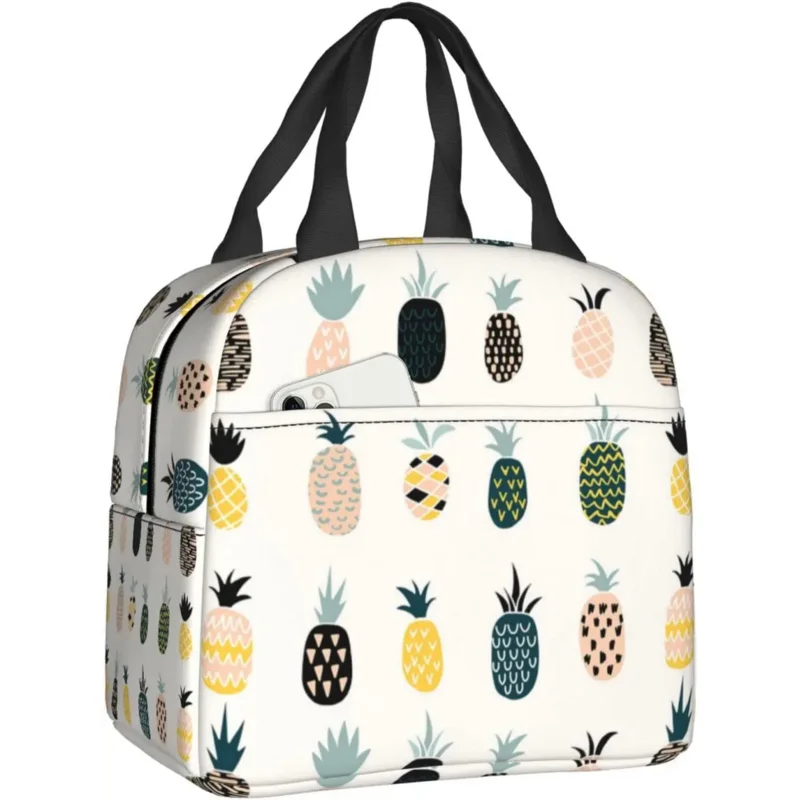 

White Pineapple Lunch Bag Insulated Reusable Lunch Box Thermal Tote Bag Container Cooler Bag for Women Men Travel Picnic Work