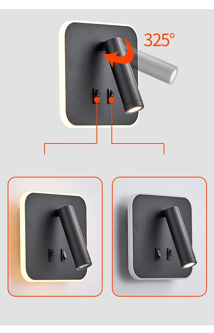 Description Picture 4 of item3W 8W Nordic Indoor Rotatable LED Reading Wall Lamp Corridor Wall Lamp Bedroom USB Charging Bed Wall Lamp Home Appliance