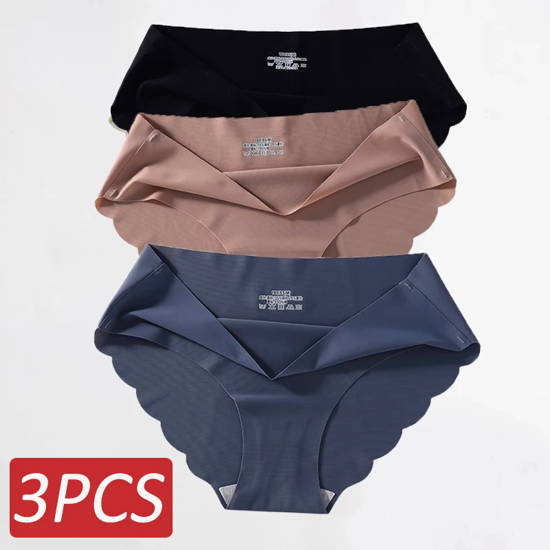 3pcs/set Seamless Underwear Silk Women's Solid Color Panties Lady Ruffle  Underpants Girls Briefs Invisible Panty Sexy Lingerie