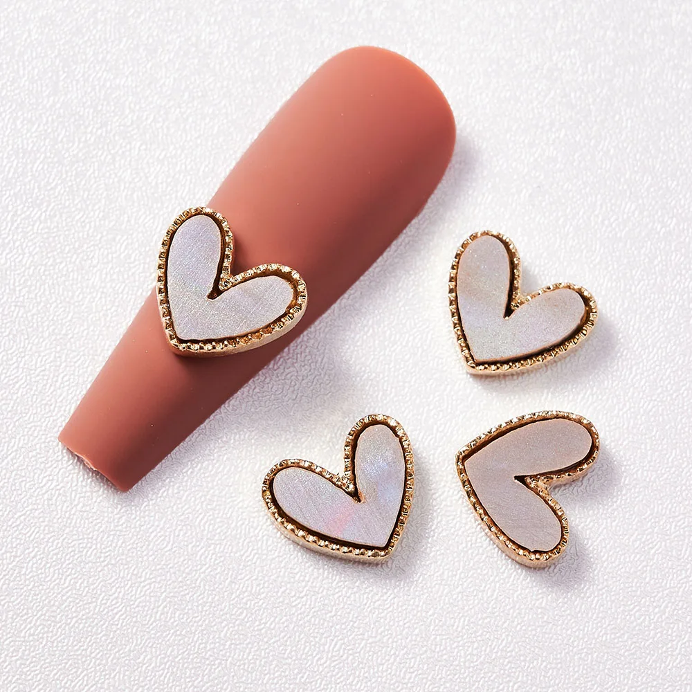 

10Pcs 3D Shell Heart Nail Art Rhinestone Jewelry Alloy Manicure Decoration 7*8mm Heart Shape Nail Charms For DIY Nail Decoration