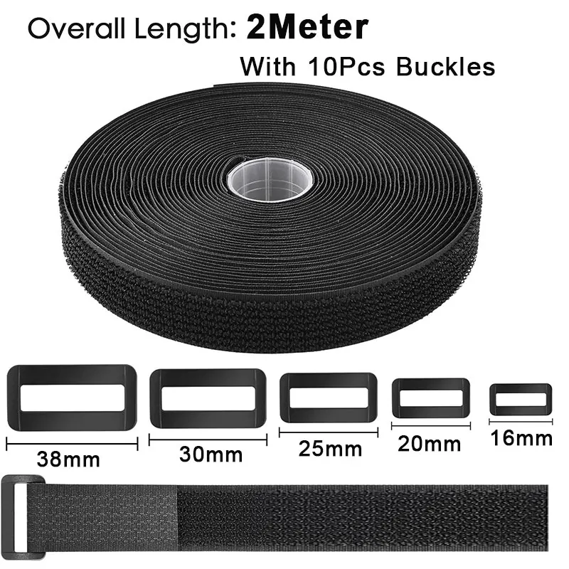 Reusable Hook and Loop Fastener Cable Tape 2M Cable Straps With Buckles Cut-to-Length Nylon Self-Adhesive Secure Strap Organizer