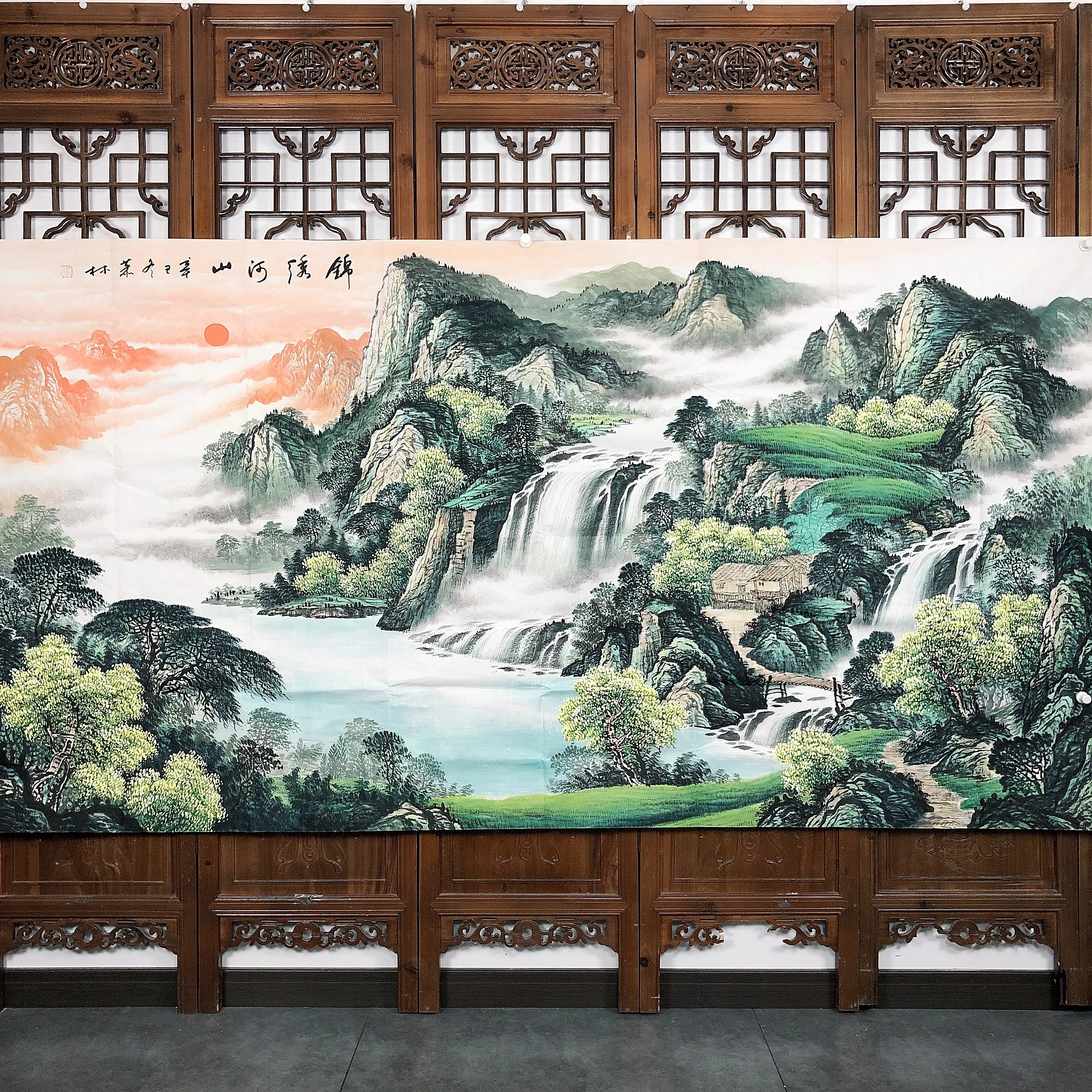 가치있는 화려한 강과 산 풍경 그림, 거실 호텔 부티크 서예 및 벽 그림 장식