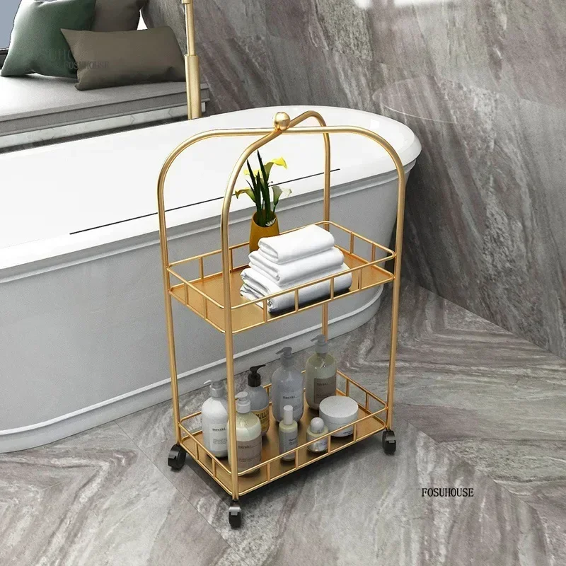 Wrought Iron Hotel Home Furniture Kitchen Islands Luxury Restaurant Bathroom Storage Cart Creative Coffee Shop Bar Trolleys L