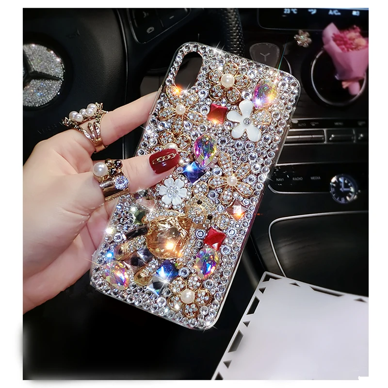 

S23 Ultra Luxury Bling Diamond Rhinestone Flower Case For Samsung Galaxy S22 S21 S20 Ultra 5G S10 Plus Note20 Case Pearl Crystal