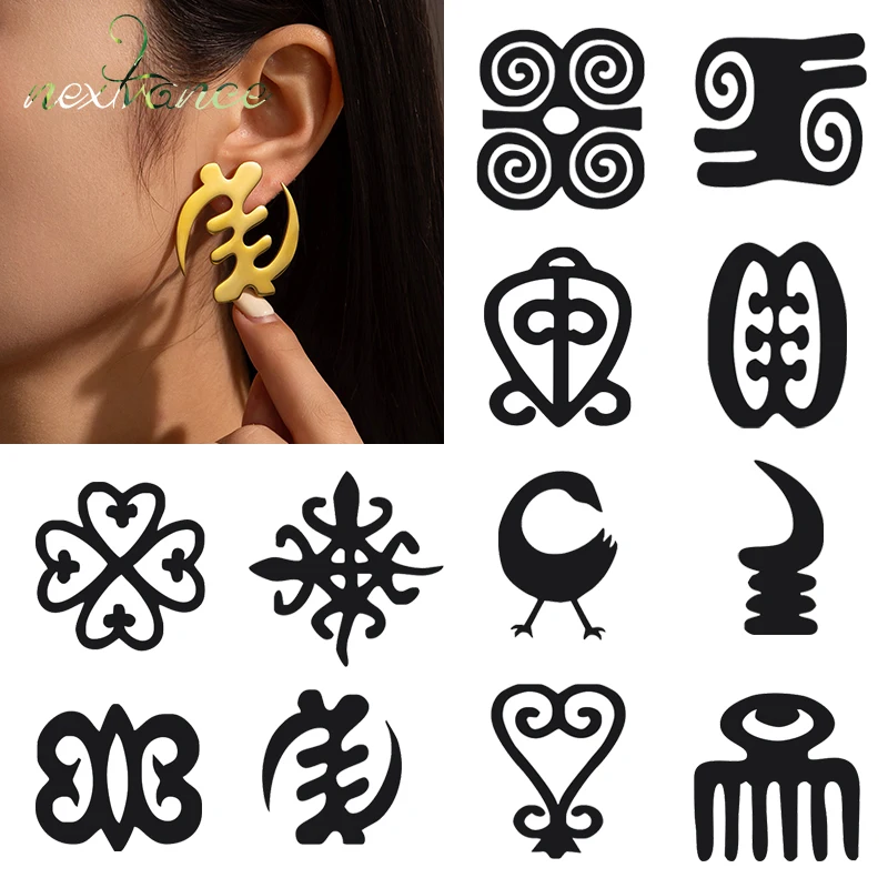 

Nextvance African Symbol Big Earrings Stainless Steel Adinkra Gye Nyame Hyperbole Stud Earrings Ethnic For Women Jewelry Gifts