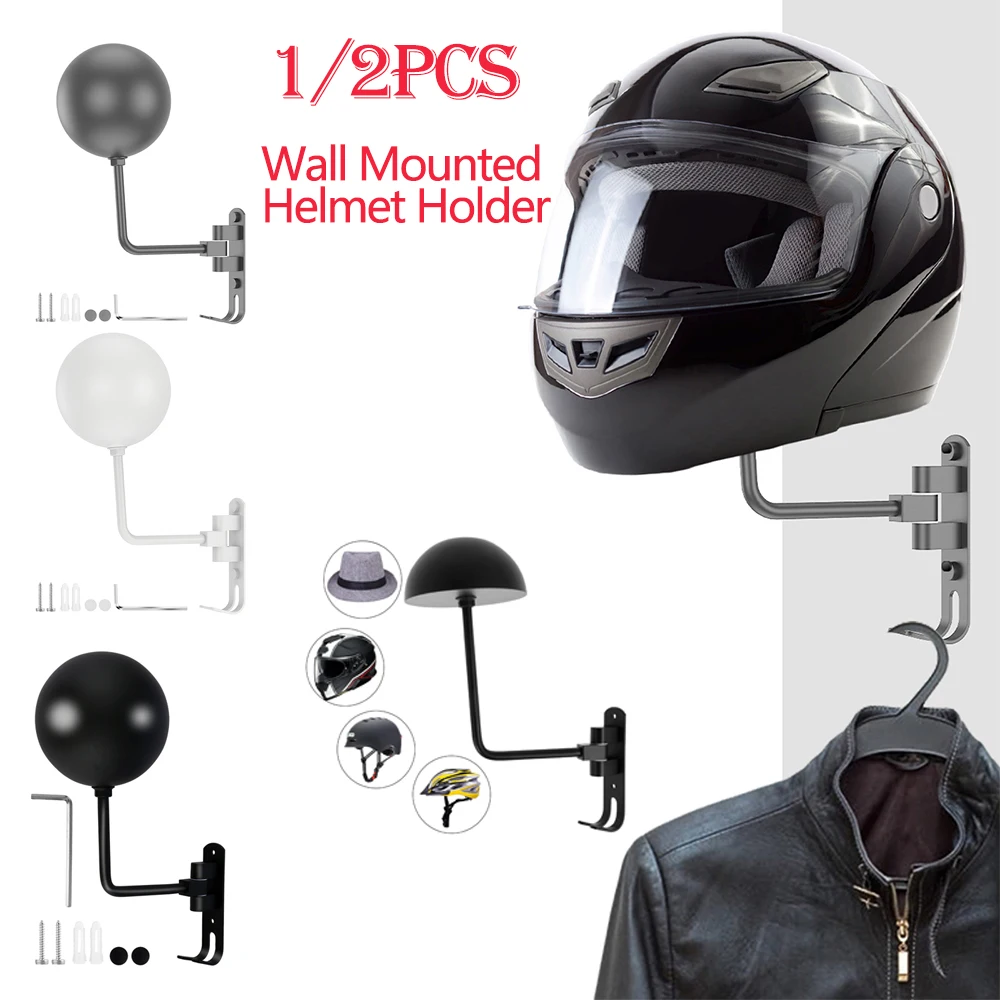 1/2Pcs Wall Mounted Helmet Holder Stainless Steel 180&deg; Rotation Motorcycle Rack with Double Hook Bike Helmet for Bicycle Helmets