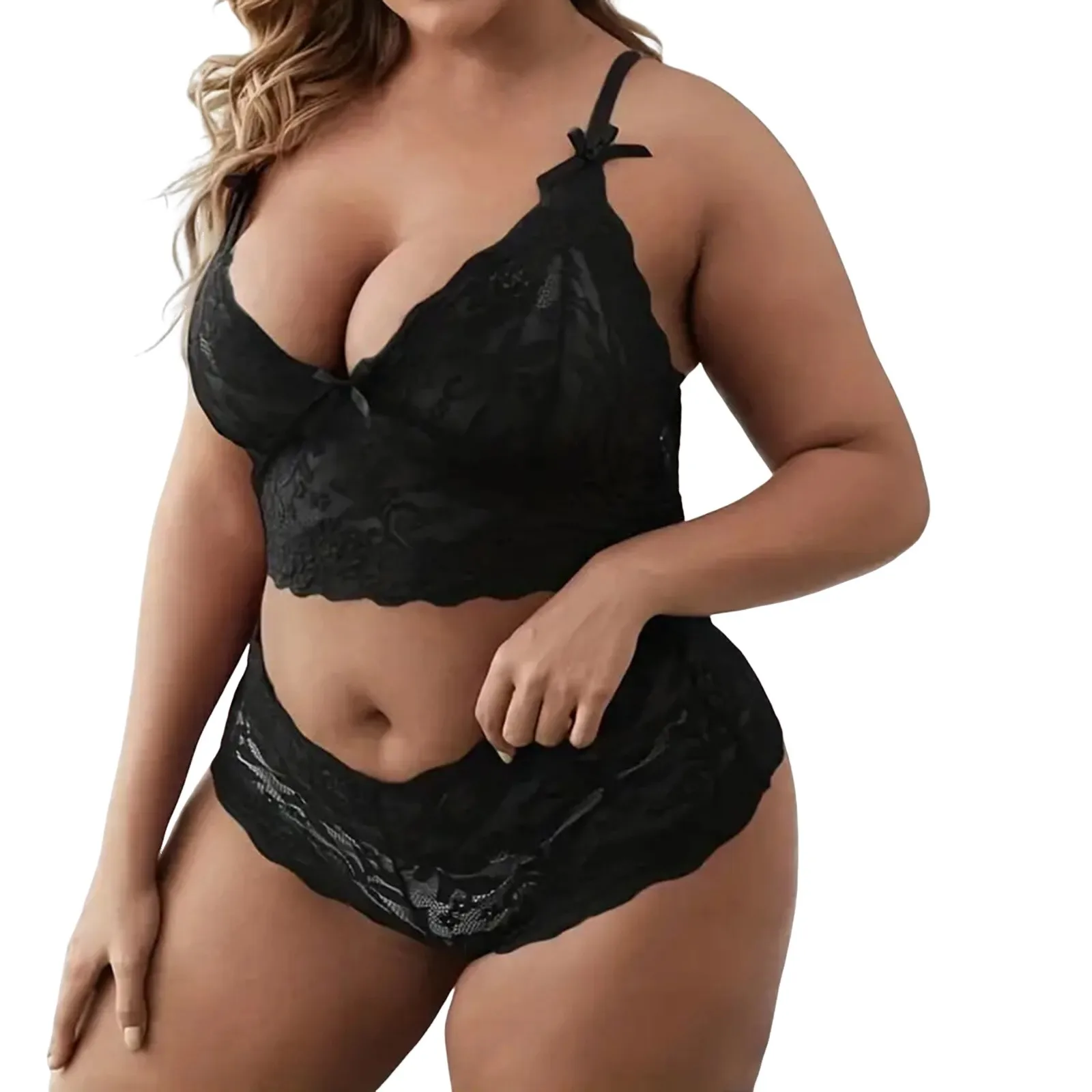 Plus Size Sexy Lingerie Underwear Set Women Transparent Lace Bra Set 2024 Vest Camisole Crop Top Panties Outfits Shorts Sleepwear | Pandora's Cl:ozet
