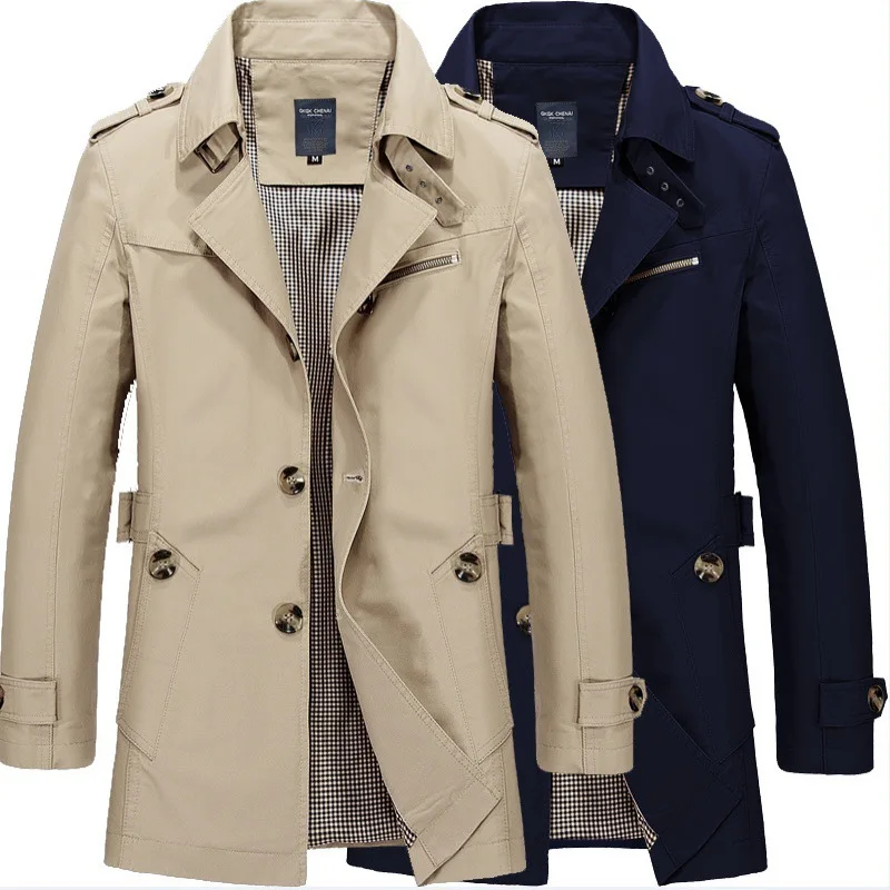 Mens Business Windbreaker Long Jackets Men Cotton Trench Coats Casual 2023 Spring Autumn Fashion Male Suit Streetwear Blazers