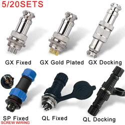 5/20Sets GX16 GX12 GX20 Male Female Circular Aviation Connector Plug SP17/21 QL16 Wire Panel Connector 2/3/4/5/6/7/8/9/10Pin
