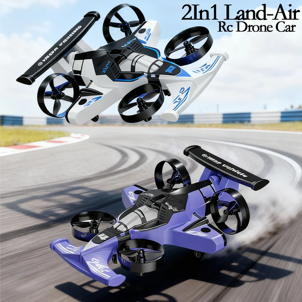 Rc Drone Car 2In1 Rc Toy Land-Air Vehicle with 4 Axis Quadcopter Fixed Wing Stunt Drift Mode Remote Control for Kids Adults
