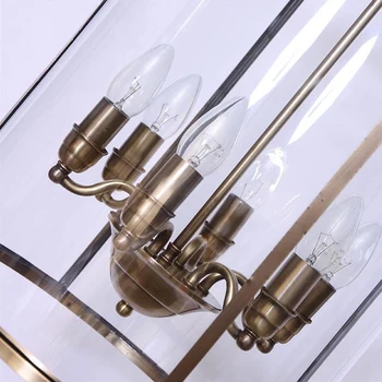 American Retro Solder Wrought Iron Ceiling Light Hotel Restaurant Bedroom Simple Birdcage Glass Pendant Chandelier 6