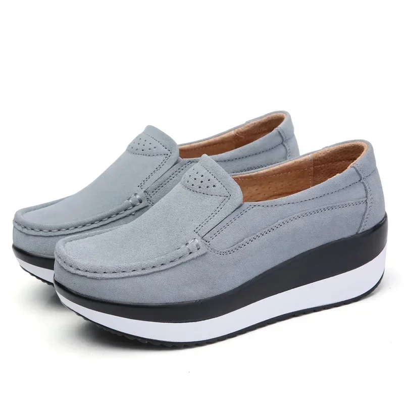 Platform Flat Shoes Women Thick Sole Women Loafers Suede Leather Footwear Comfort Wedge Moccasins Slip on Casual Shoes