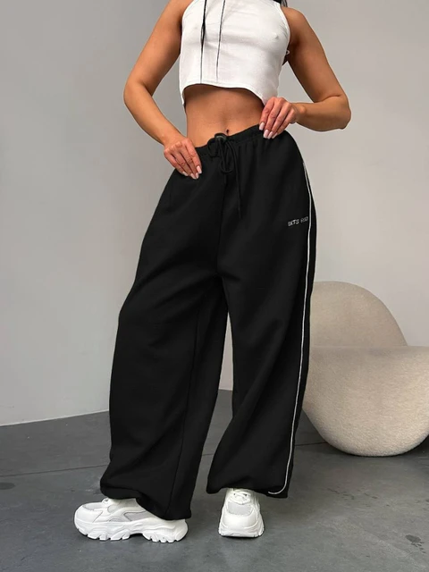 2025 summer wide leg sports pants, loose fit straight leg casual pants, comfortable stripes