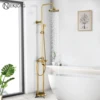 Antique Brass Floor Mounted Bathtub Faucet Free Standing Bathroom Shower Mixer Tap with Handshower 1.5~2m Rainfall Shower System 1
