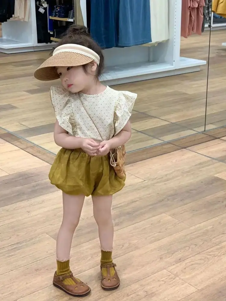 

2023 Summer Korea Style Kids Sets Shirt Short Pants Print Solid Color Soft Cotton Thin Simple Casual for Girls