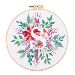 Christmas Wreath Embroidery Kit: Floral Cross Stitch & Needlework Craft Set - With 20cm Hoop (S)