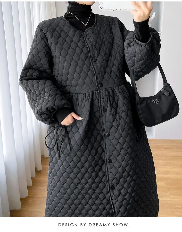 Pregnant Women Winter Clothing Cotton Jacket with Pockets Long Sleeve Single-breasted Long Maternity Coat Warm Drawsting Outwear