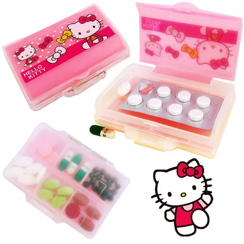 

Kawaii Hello Kitty Pill Medicine Box Cartoon Sanrioed Kt Cat Portable Pill Case Container Storage Box Plastic Small Medicine Box