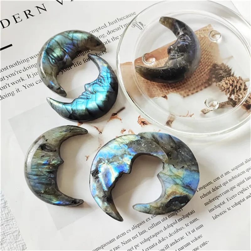 Natural Carved Labradorite Moon Face Crystal Healing Stones For Sale