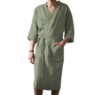 Camicia da notte da uomo in cotone e lino Robes nuova primavera autunno Kimono giapponese camicia da notte Homewear bagno vestiti al vapore accappatoio 1