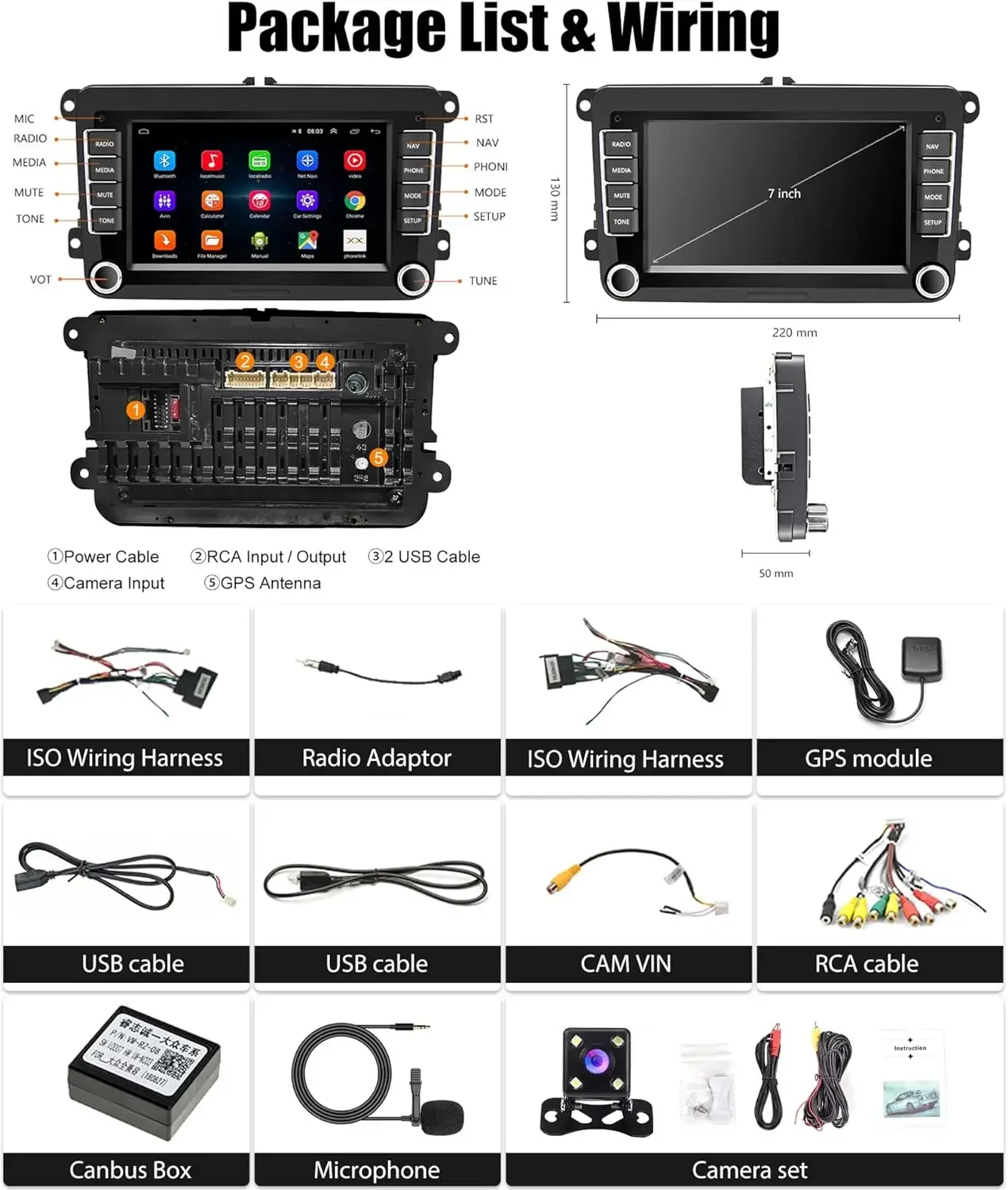 7 Touchscreen Car Radio with CarPlay Android Auto FM Backup Camera