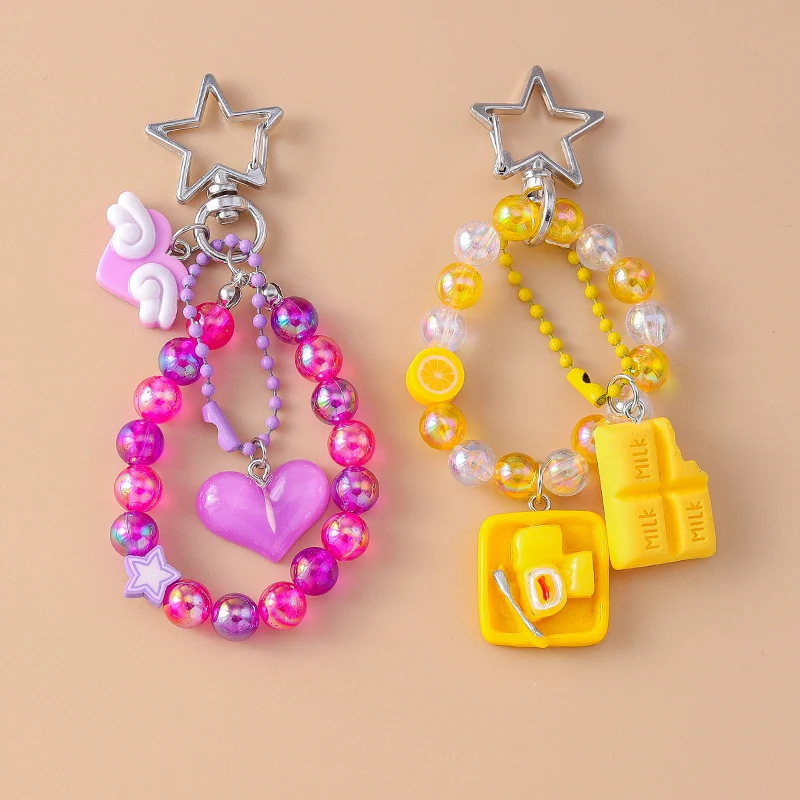 Hübsche handgemachte Perlen Armband Schlüssel bund Armband Schlüssel ring Anhänger für Frauen Mädchen Handtasche Dekor DIY Kinder schmuck Accessoires