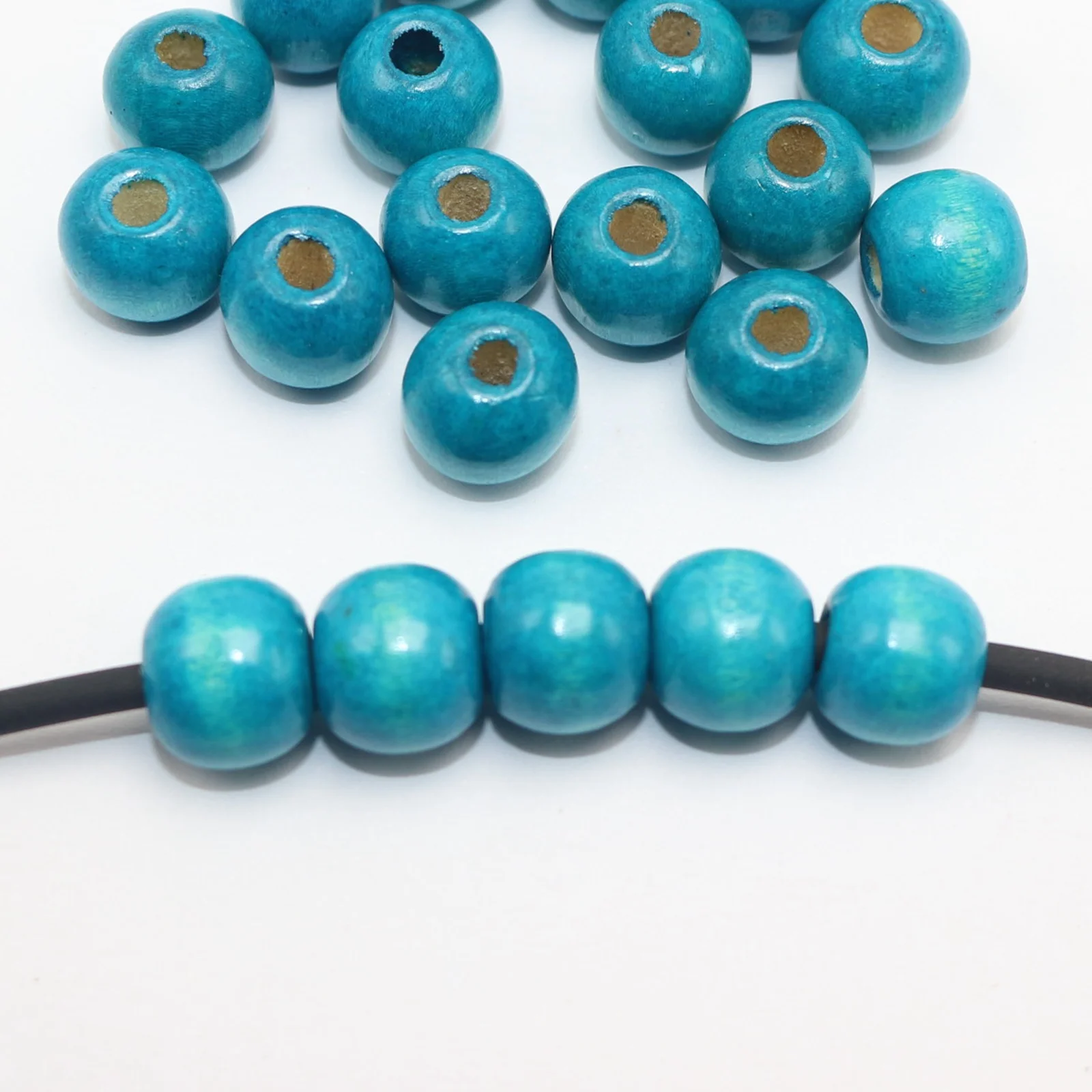 15mm Teal Wood Beads with 5mm Hole for Craft, Large Hole Macrame Beads,  50pcs