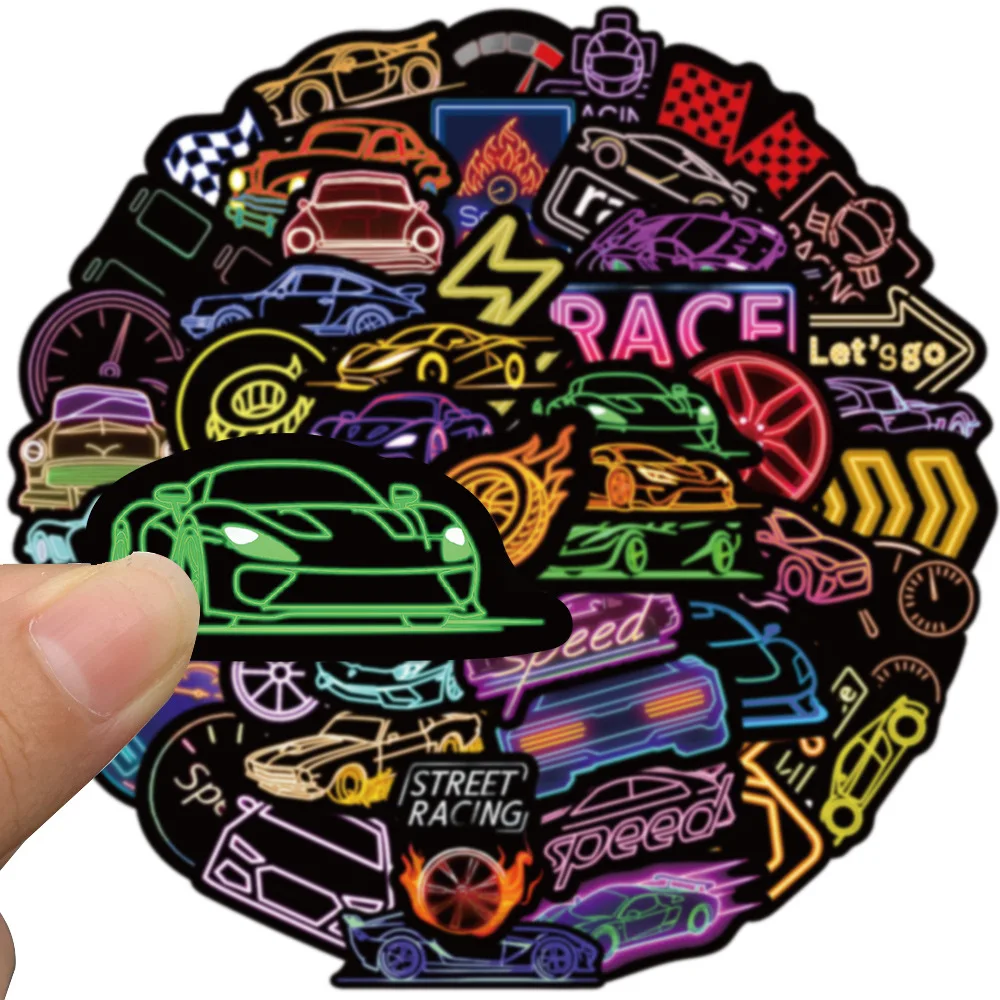 50Pcs 레이싱 스티커 JDM 사이버 펑크 레이싱 데칼 멋진 자동차 대회 낙서 DIY 어린이 장난감 노트북 전화 기타 자전거 장식