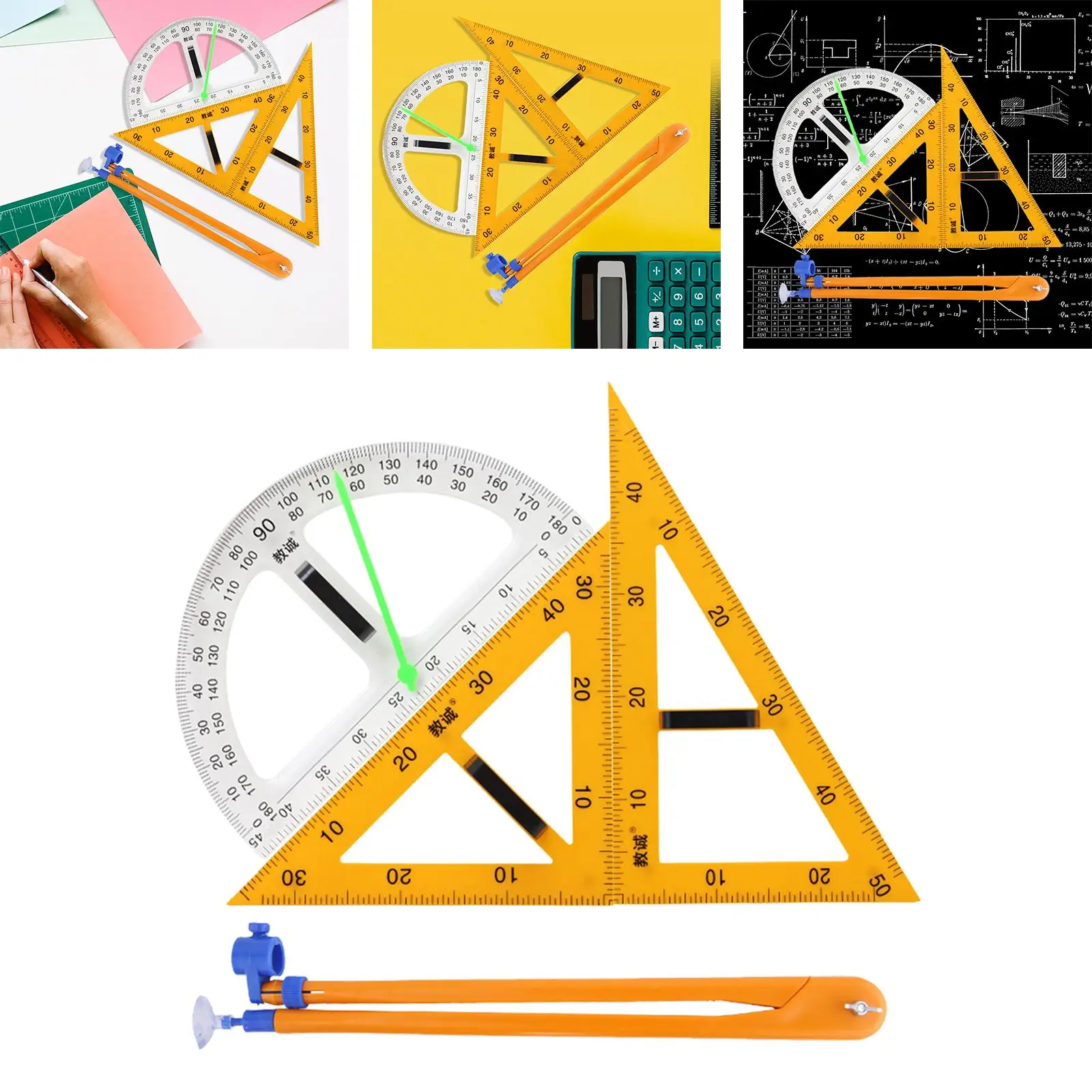 Set 4 Righelli Aqueens In Acrilico Trasparente - Triangoli 30&deg; 60&deg; 45&deg; Per Scuola E Geometria