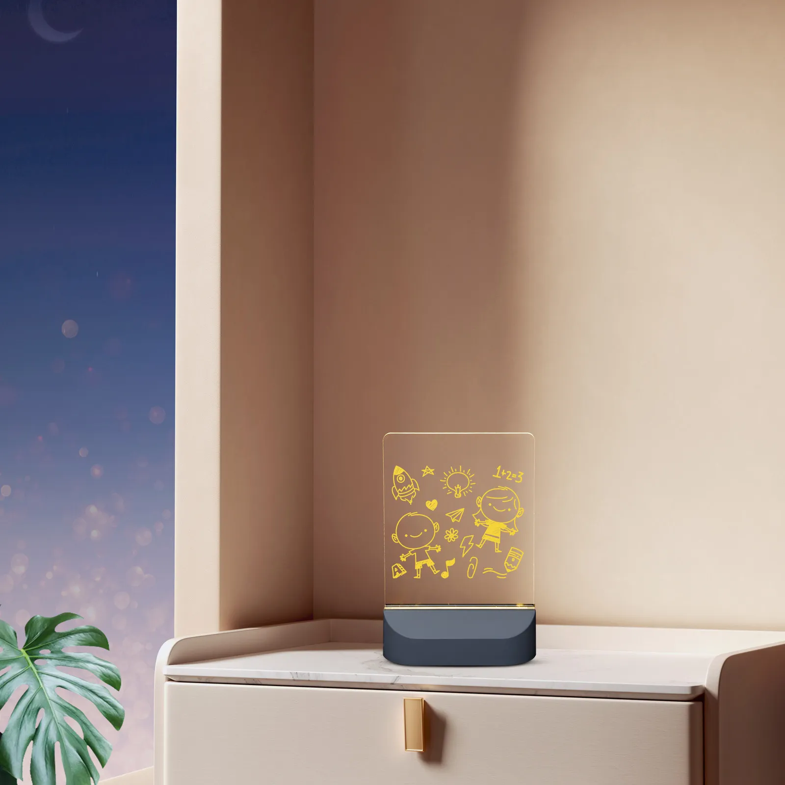 어린이용 그림판 아크릴 LED 라이트 업 드라이 이레이저 화이트보드 DIY 야간 조명 메시지 램프 창의적인 아이 방 꾸미기 용품 1세트