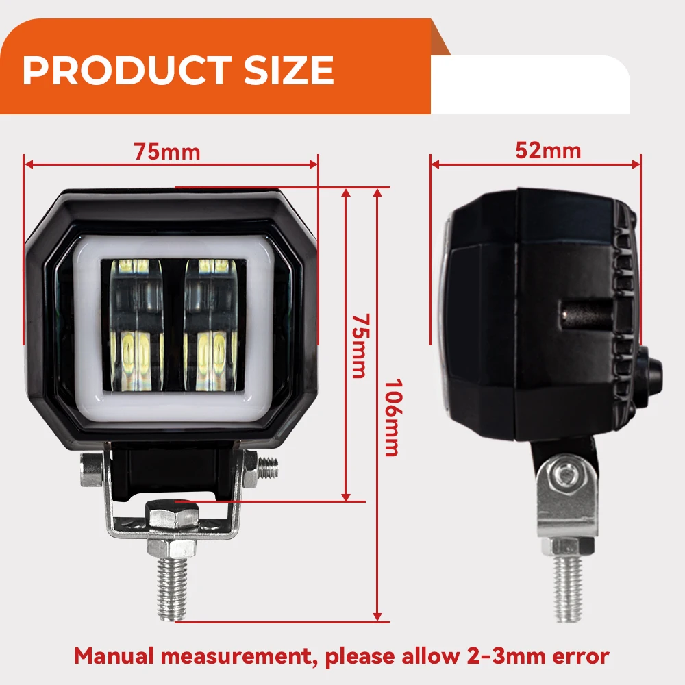 LED Fog Lamp with Square or Round Headlight for Vehicles and Electric Scooters, Arctic 12-24V, Enhanced Visibility Lenses