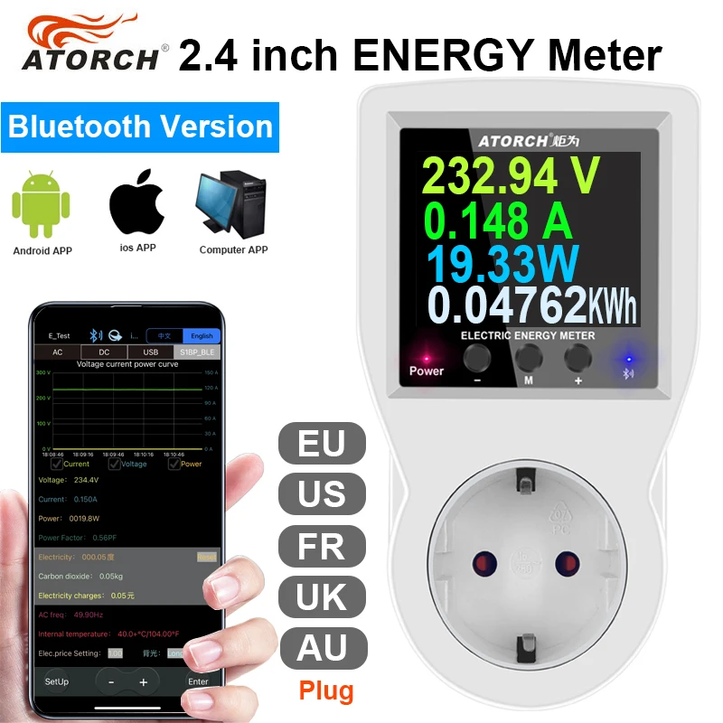 AC85V-265V Digital Power Wattmeter Electricity consumption Kwh Energy Meter watt Wattage Meter EU US FR AU UK plug With APP