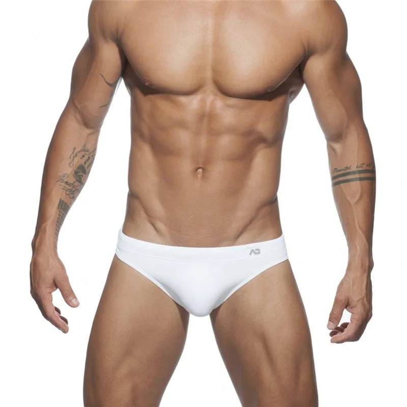 Swim Trunks Men Low Waist Bikini Briefs Solid Color Nylon Anti embarrassing Beach Pants Tying