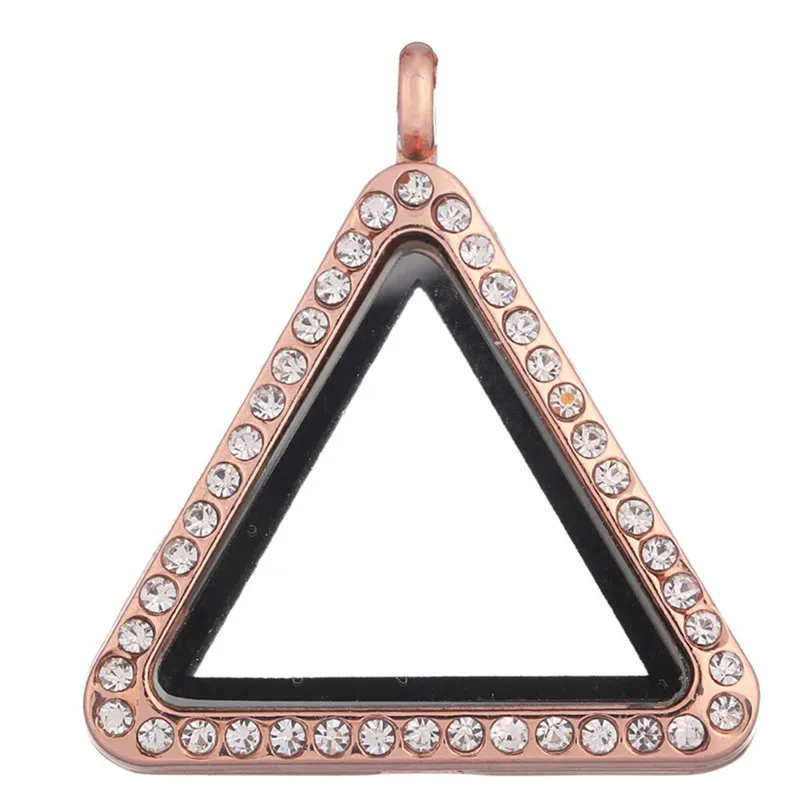 10PCS Triangle Rhinestones Rose Gold Color Glass Floating Locket Charms DIY Necklace Women Jewelry Making Keychain Alloy Pendant