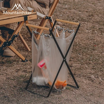 Mountainhiker 야외 캠핑 나무 손잡이 브래킷, 가정용 접이식 주방 이물질 보관 랙, 휴대용 플라스틱 쓰레기 봉투 선반
