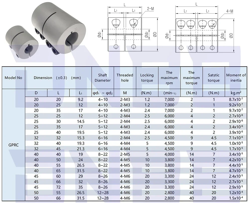 Description Picture 2 of itemKande 1pc Rigid shaft D50L55 coupler clamp stepper servo motor coupling 3D printer parts 8/10/12/14/15/16/18/20/22mm coupler