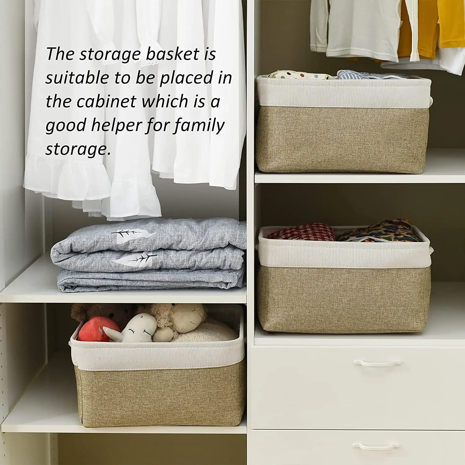 Fabric Storage Basket Foldable Linen Storage Box for Nursery Home Collapsible Canvas Shelf Basket Wardrobe Bedroom Organizers 3