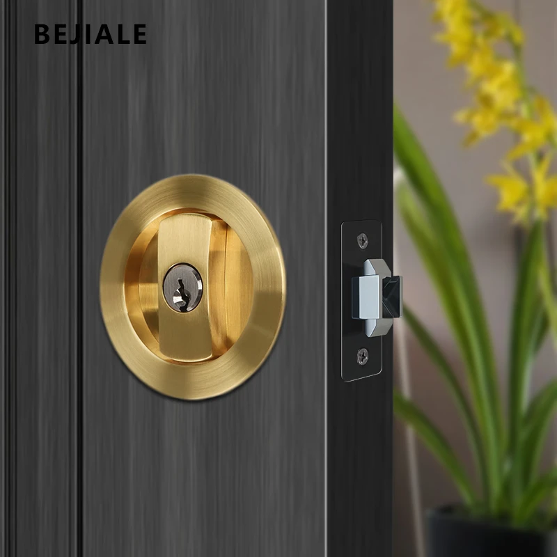 Indoor Sliding Door Lock Invisible Round Double Hook Kitchen Bathroom Gold Sliding Door Lock Zinc Alloy Balcony Single Hook