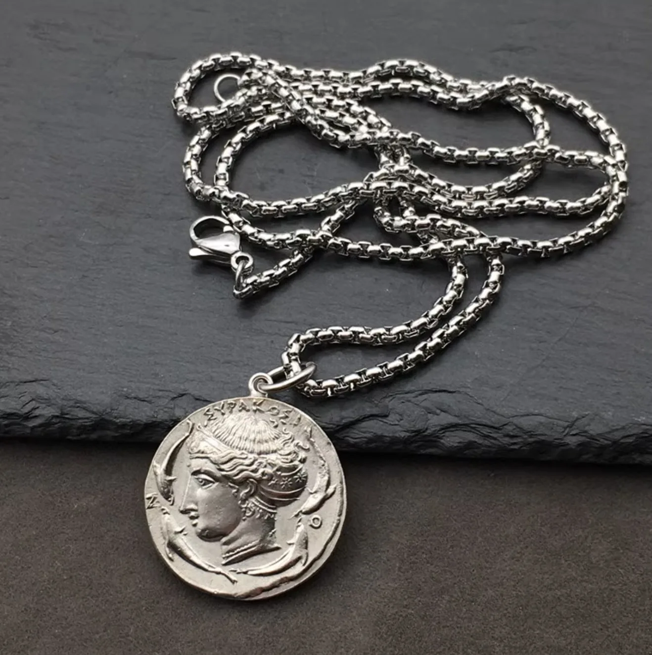 

Greek Replica Coin Pendant with Double Sided Metal silver Feel Simple Original Silver Necklace