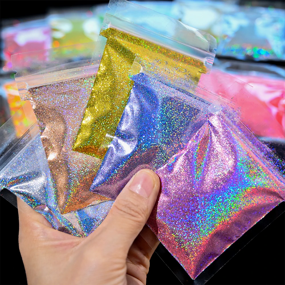 10g/bag Rubbing Nail Powder Holographic Extra Fine Glitter Mirror Chrome Pigment Dust UV Gel Polish Nail Art Decoration