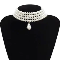 Classic Layered Strand Round Pearls Beads Collar Choker Necklace For Women Irregular Baroque Pearl Pendant Wedding Necklace Gift 6
