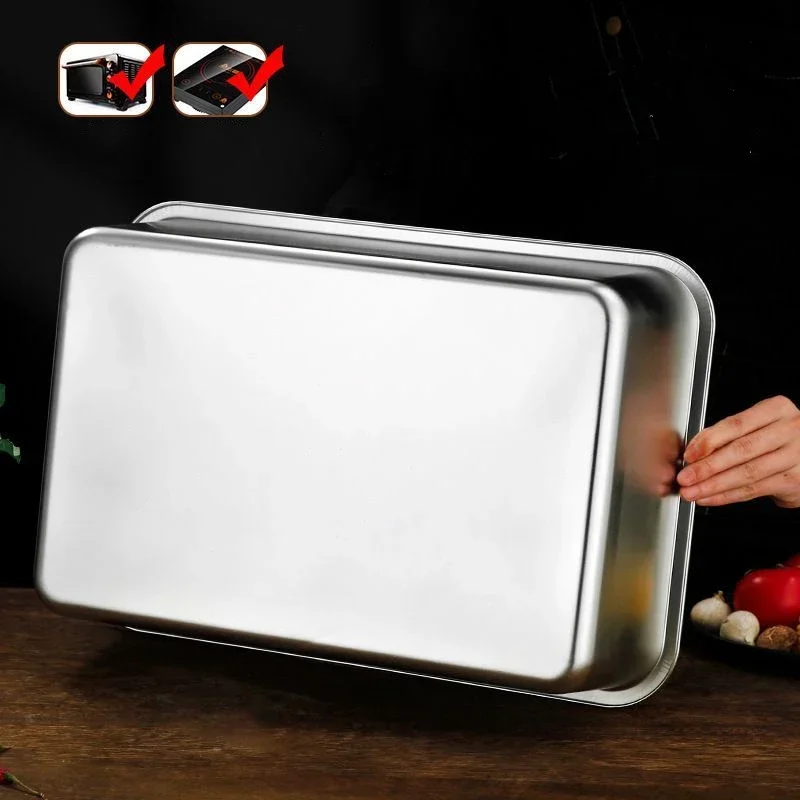 Thicken Stainless Steel Serving Tray with Lid Rectangle Metal Food Storage Plates Dish Cake Buffet Organizer Kitchen Container 5