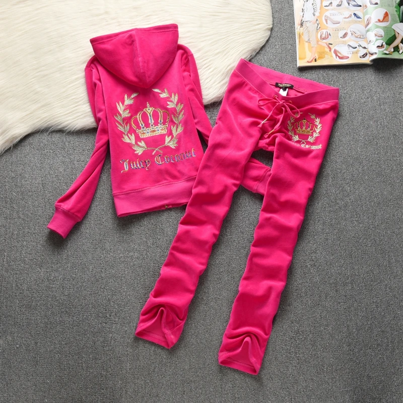 New Fashion Tracksuit Women Velvet Juicy Tracksuit Velours Track Suit Two Piece Set Sweatsuits For Women Pants Stes