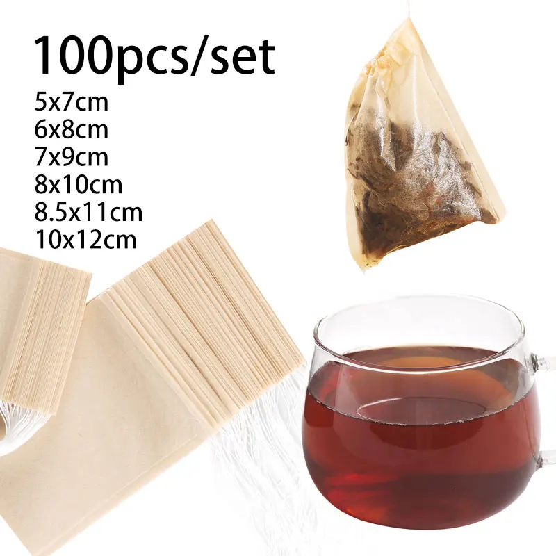 Disposable Tea Filter Bags Disposable Tea Bags 100 Pcs/Lot Multi Size Coffee Filter Paper Bag Pull Rope Tea Bag Disposable Tea Small Powder Filter Total Biodegradation