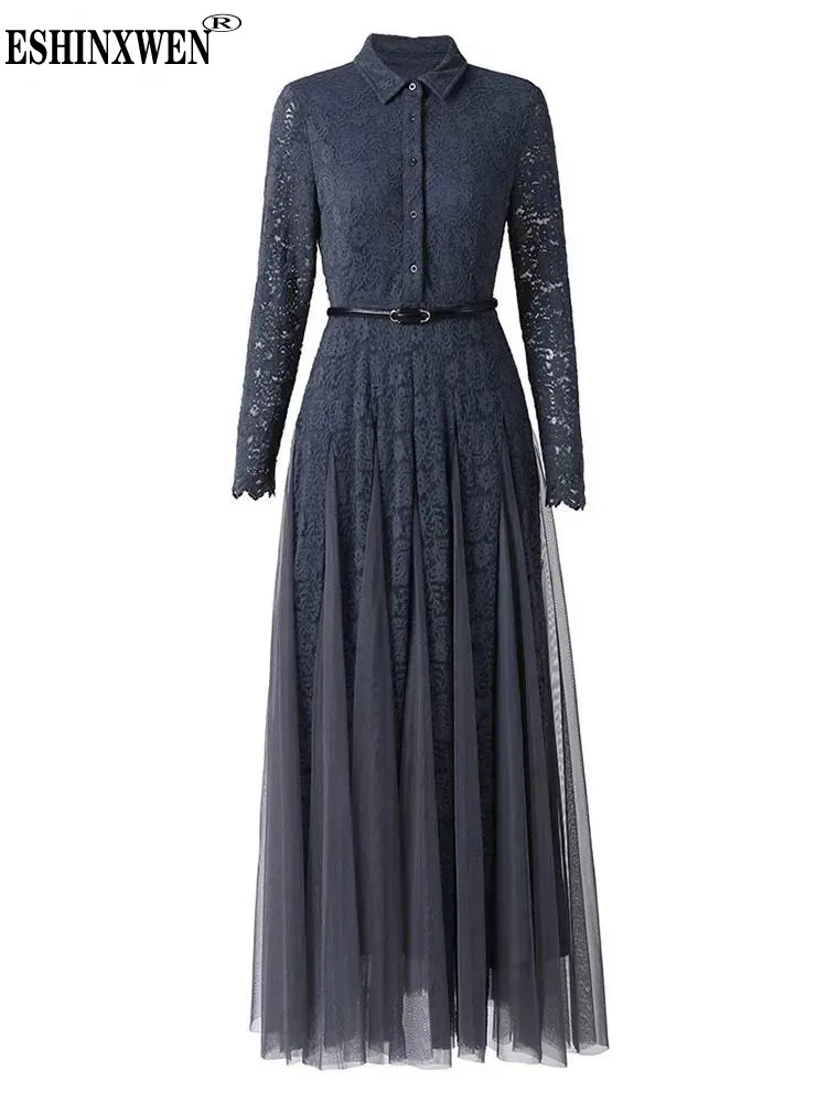 

Eshin Turn Down Collar Long Sleeve Vintage Printing Single Breasted Luxury Dresses For Women 2024 Spring Fashion New TH6277