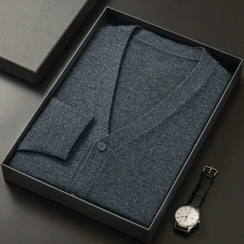 Cashmere Cotton Blend Cardigan Men Sweater 2023 Spring Autumn Streetwear Casual V-Neck Single Breasted Knitted Cardigans Jacket